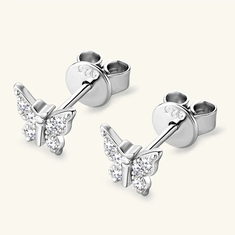 Moissanite Sterling Silver Butterfly Stud Earring – Single