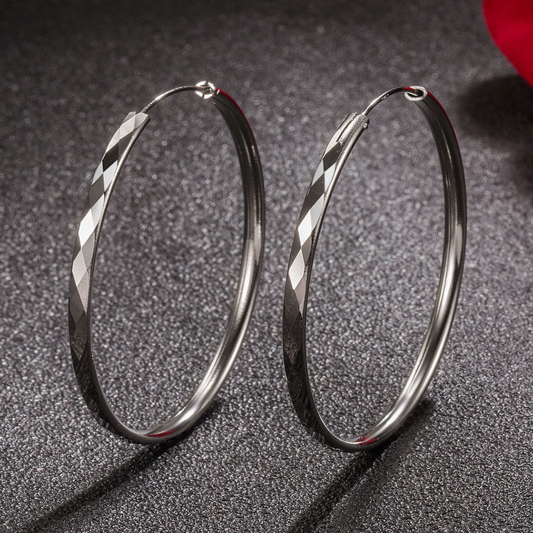 Fashion Silver Earrings  Rhombus Cut-out Hoop Exaggerated Oversized Hoop Ring New Style Earrings for Women