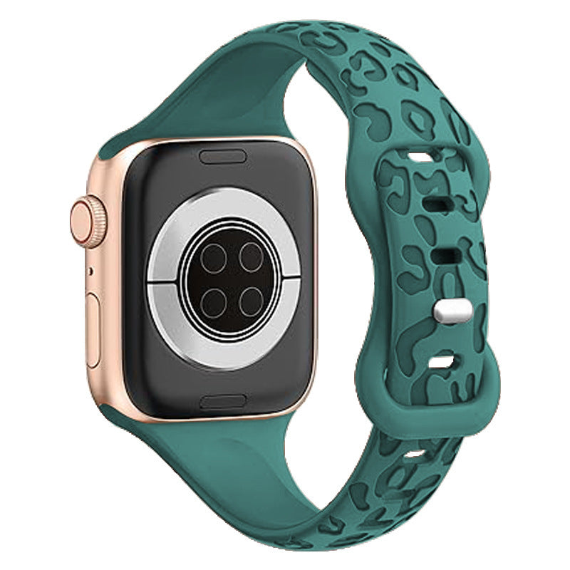 Apple Watch Silicone Strap – Slim Leopard Print Band with Butterfly Clasp