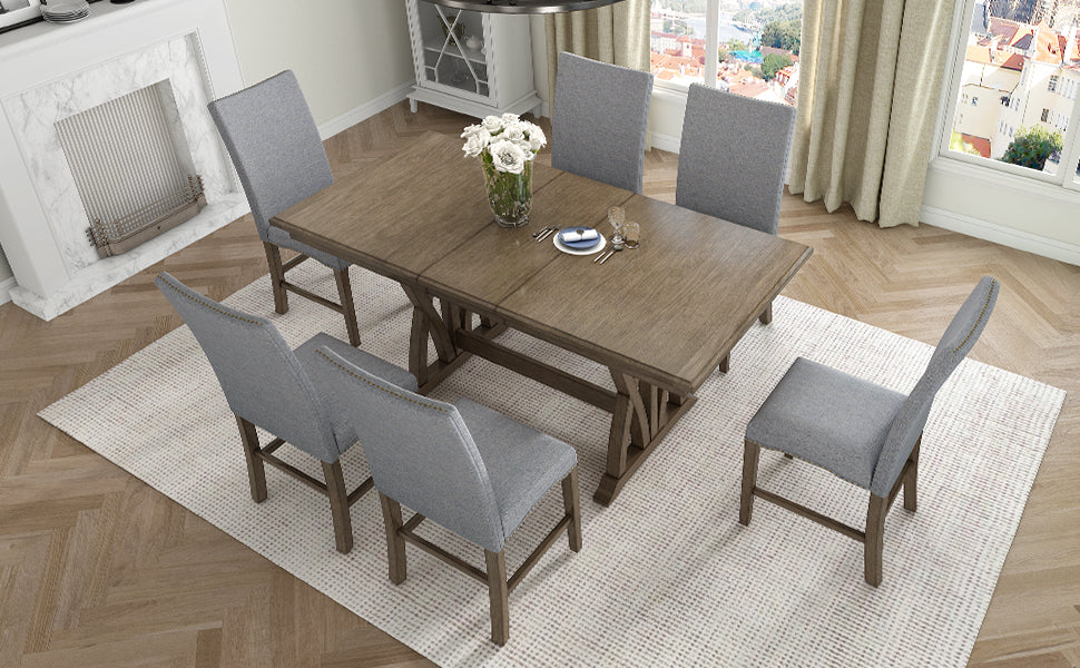 TOPMAX 7-Piece Extendable Dining Set, Golden Brown & Gray