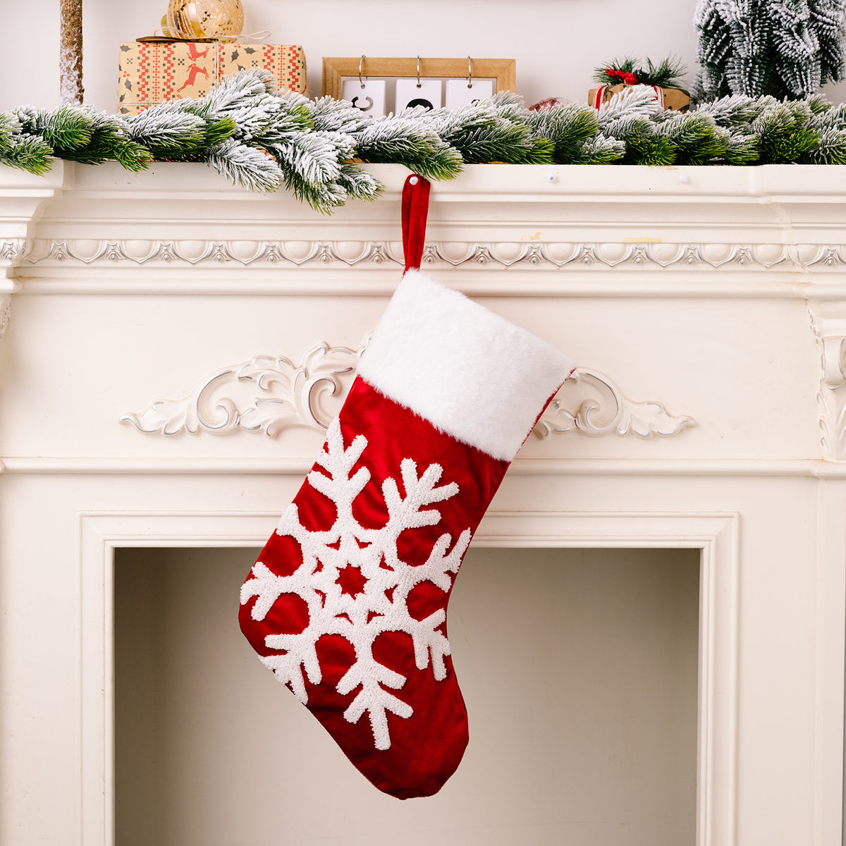 Snowflake, Cane & Deer Christmas Stocking – 45 cm