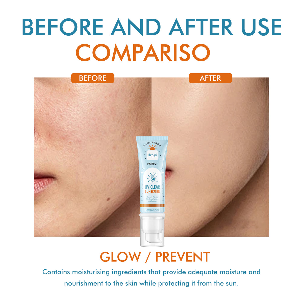Hoygi UV Clear Sun Sunscreen, Summer Outdoor Anti-Exposure UV Moisturizes Skin Evenly Bright And Not Greasy
