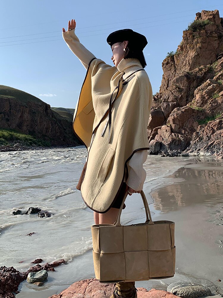 Women's Belted Polyester Coat with Raglan Sleeves