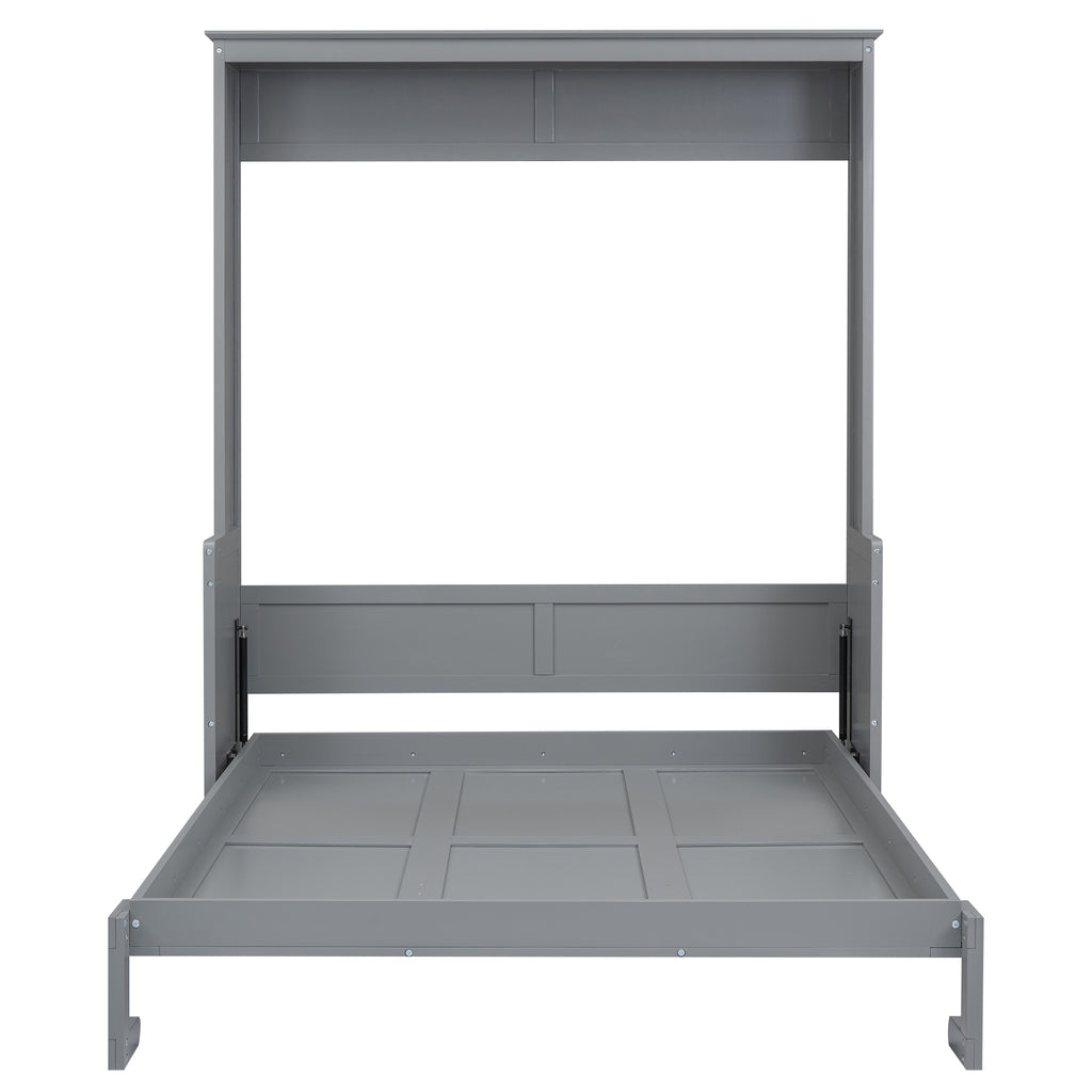 Queen Size Murphy Bed with Fold-Down Desk Shelf, Gray