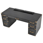 70 inch classic and traditional executive desk with metal trim, writing desk with 2 file drawers, USB ports, and sockets, black
