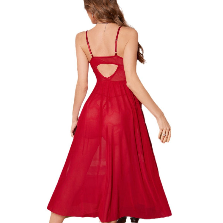 Women's Red Mesh Skirt and Underwear Set