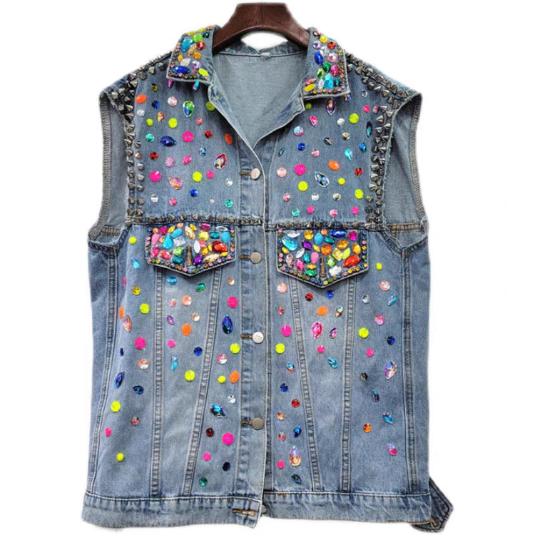 Spring and summer new European products heavy handmade nail beads with diamonds and gemstones loose slimming denim