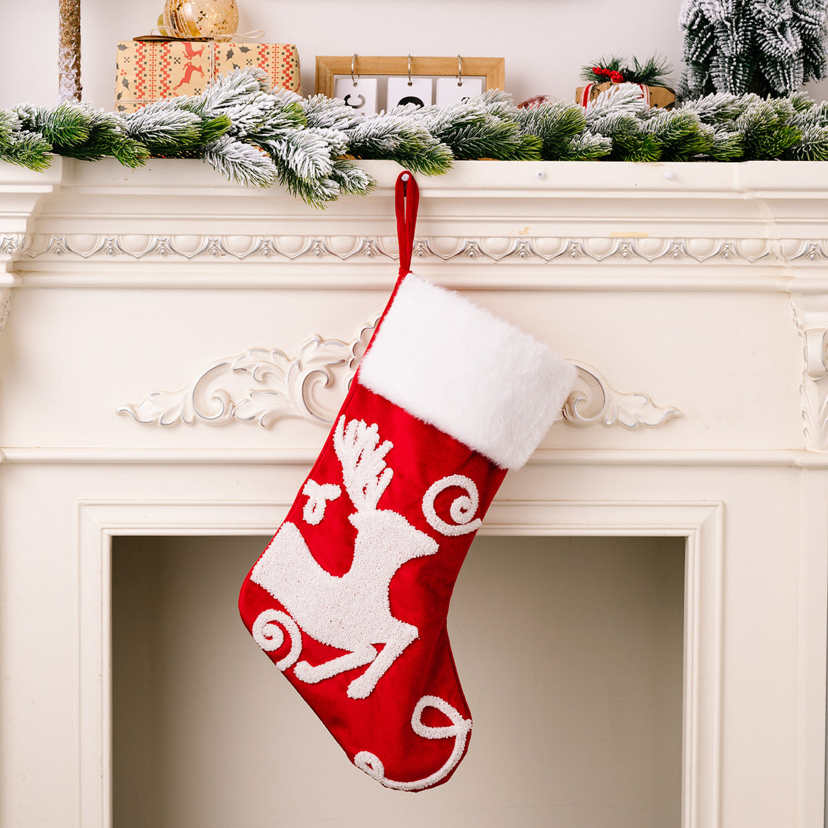 Snowflake, Cane & Deer Christmas Stocking – 45 cm