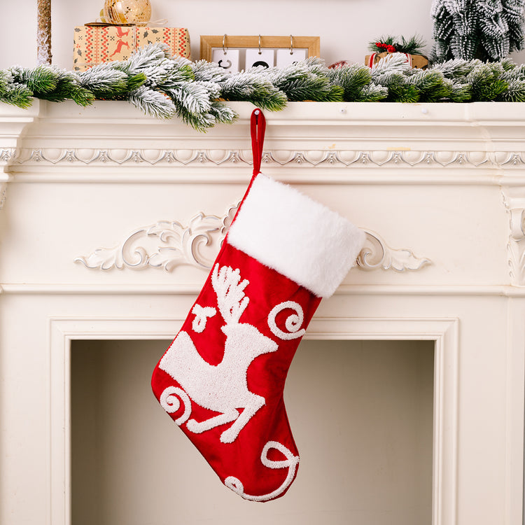 Snowflake, Cane & Deer Christmas Stocking – 45 cm