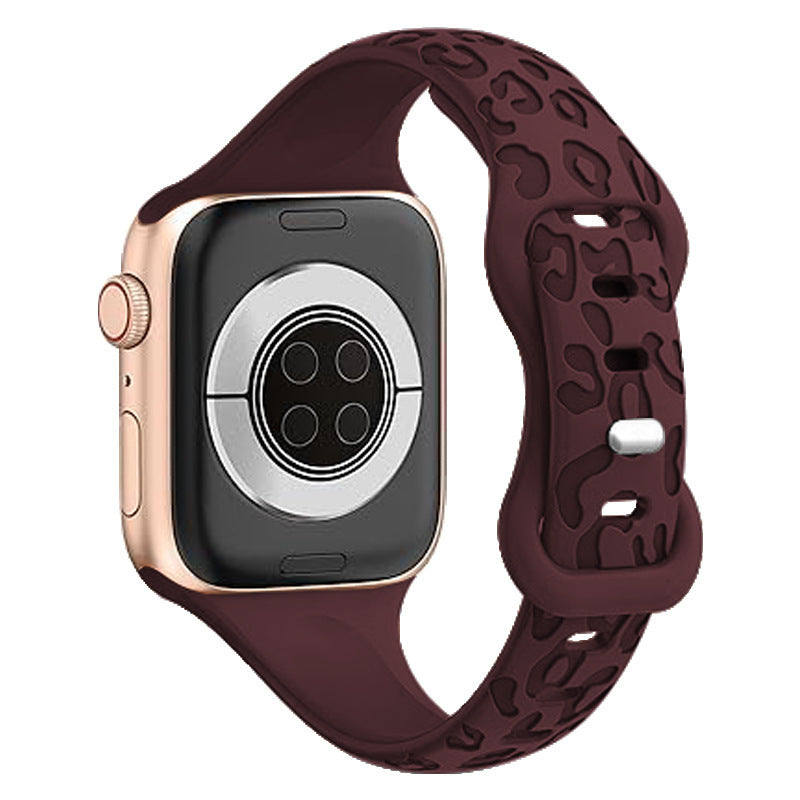 Apple Watch Silicone Strap – Slim Leopard Print Band with Butterfly Clasp