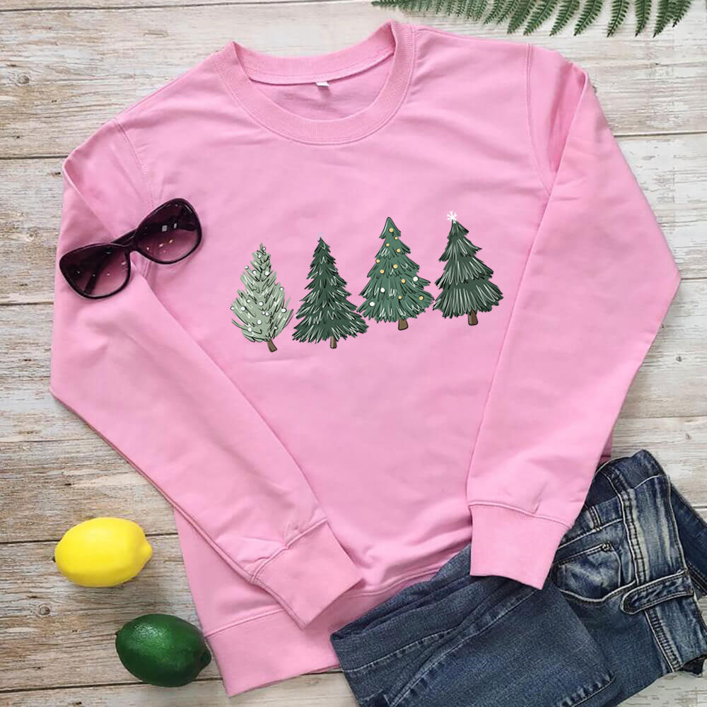 Women's Christmas Tree Print Cotton Sweatshirt