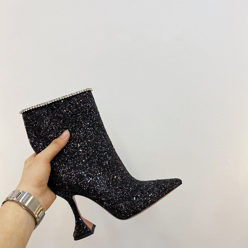 Women's Pointed-Toe Short Boots with Thick Heels