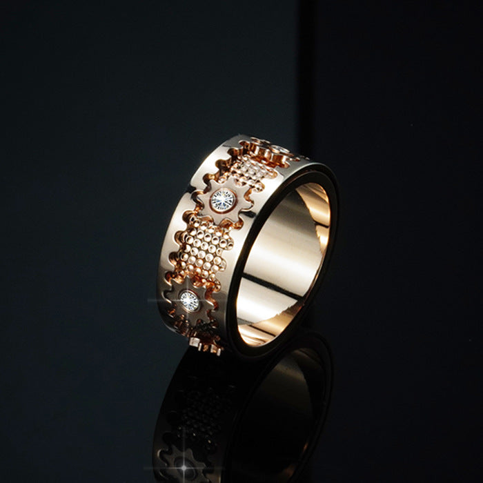 Vintage-Inspired Gear-Pattern Copper Ring – Multiple Finishes