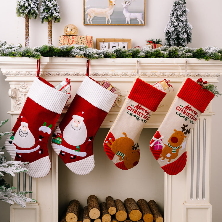 Cartoon Reindeer & Santa Christmas Stocking – 48 cm