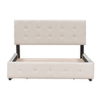 Upholstered Platform Bed with Classic Headboard and 4 Drawers No Box Spring Needed Linen Fabric Queen Size Beige
