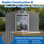 10X8 FT outdoor tool storage shed with metal foundation and lockable door, all-weather metal shed, gray