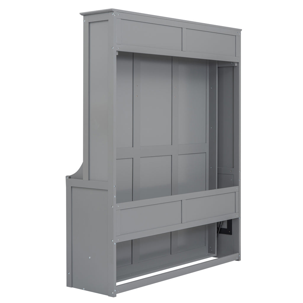 Queen Size Murphy Bed with Fold-Down Desk Shelf, Gray