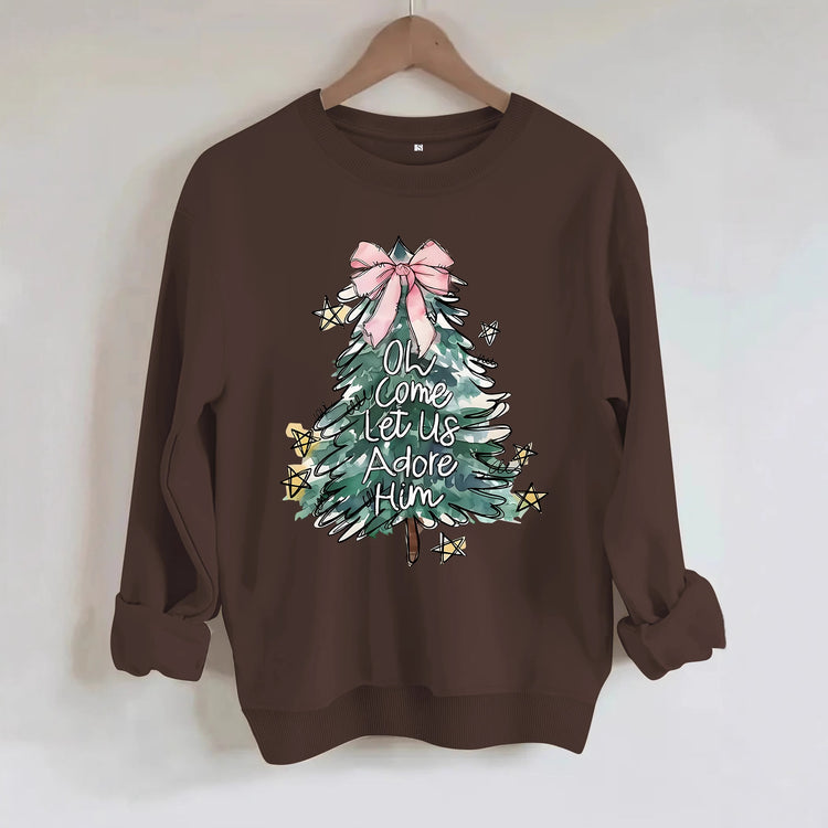 Women's Christmas Tree Print Round-Neck Pullover