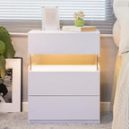 White 3-Drawer LED Bedside Table with Acrylic Panel