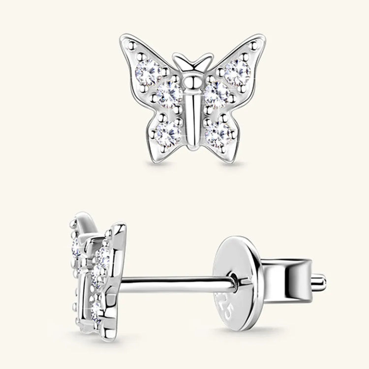 Moissanite Sterling Silver Butterfly Stud Earring – Single