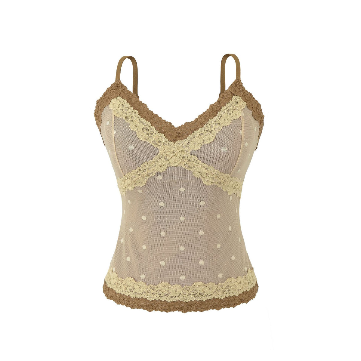 Polka Dot Lace Sleeveless Camisole Top with Built-in Pads