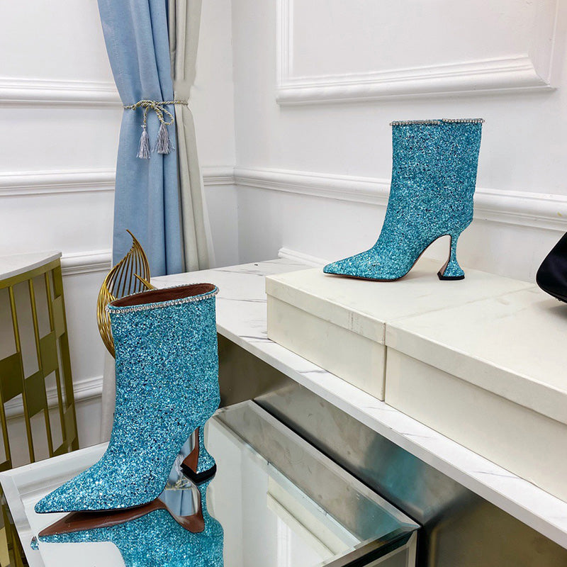 Women's Pointed-Toe Short Boots with Thick Heels