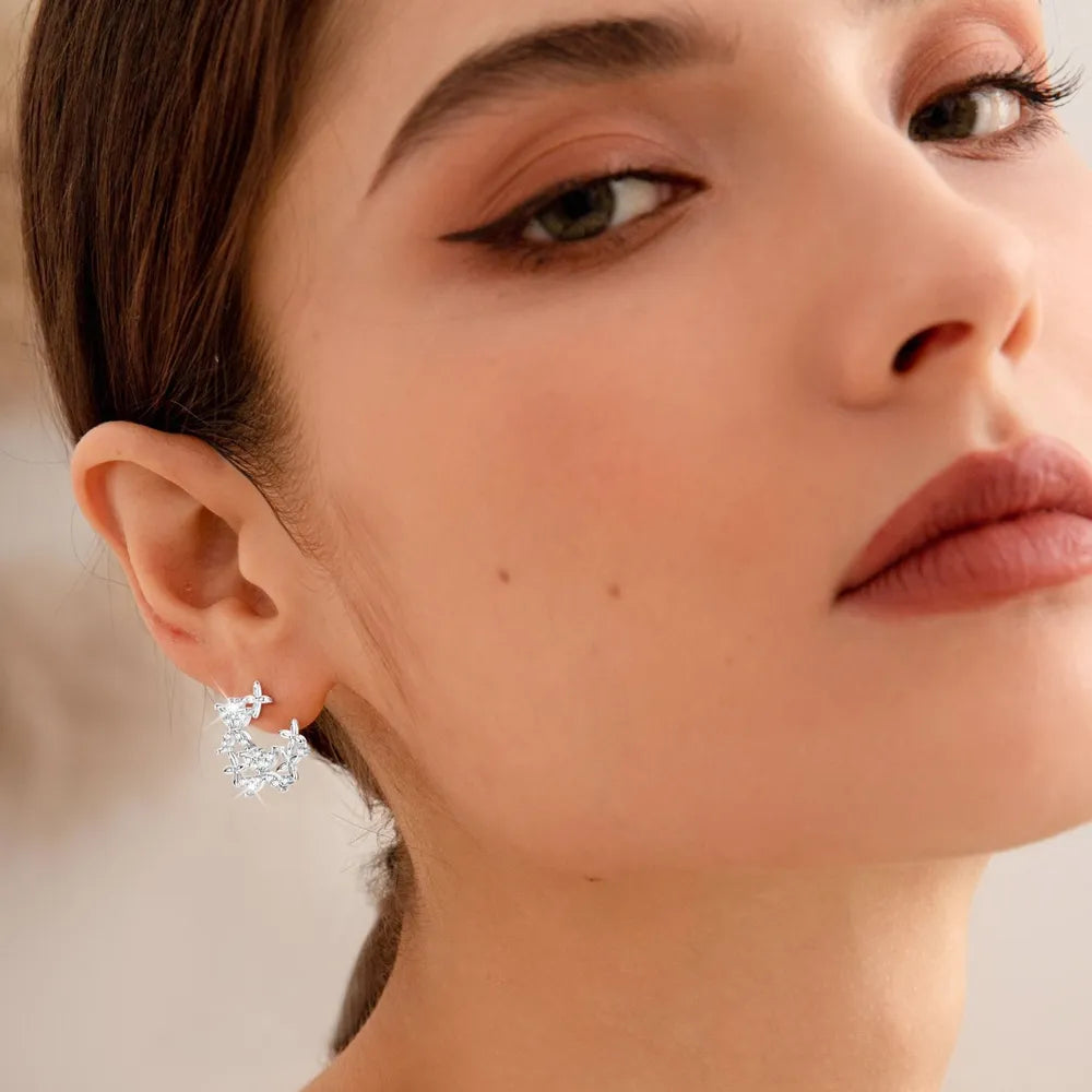 Lucky Clover Moissanite Earrings in 925 Sterling Silver