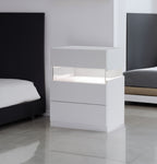 White 3-Drawer LED Bedside Table with Acrylic Panel
