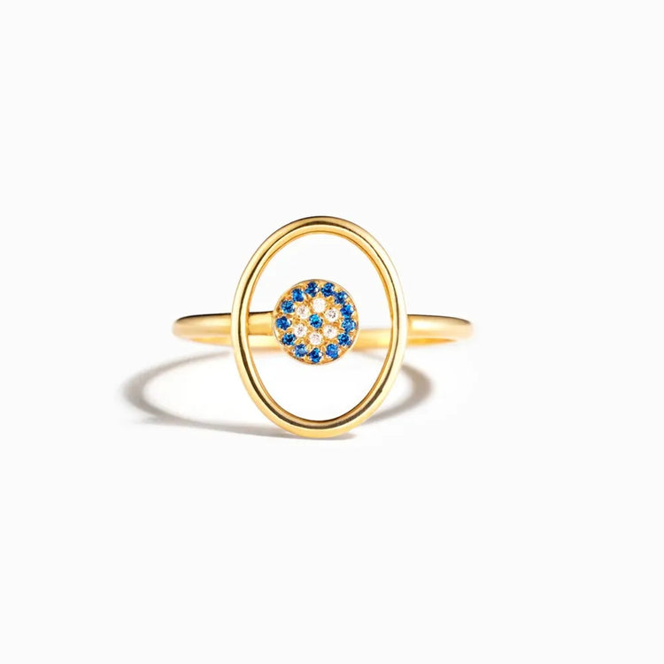 Evil Eye Zircon Ring in 925 Sterling Silver – Gold Tone