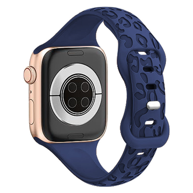 Apple Watch Silicone Strap – Slim Leopard Print Band with Butterfly Clasp