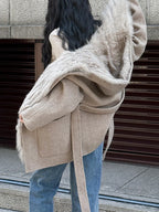 Fashion Women's Fox Fur Grass Inner Bladder Wool Coat Hooded Loose Sashes Solid Color Overcoat Winter New