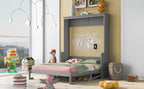 Queen Size Murphy Bed with Fold-Down Desk Shelf, Gray