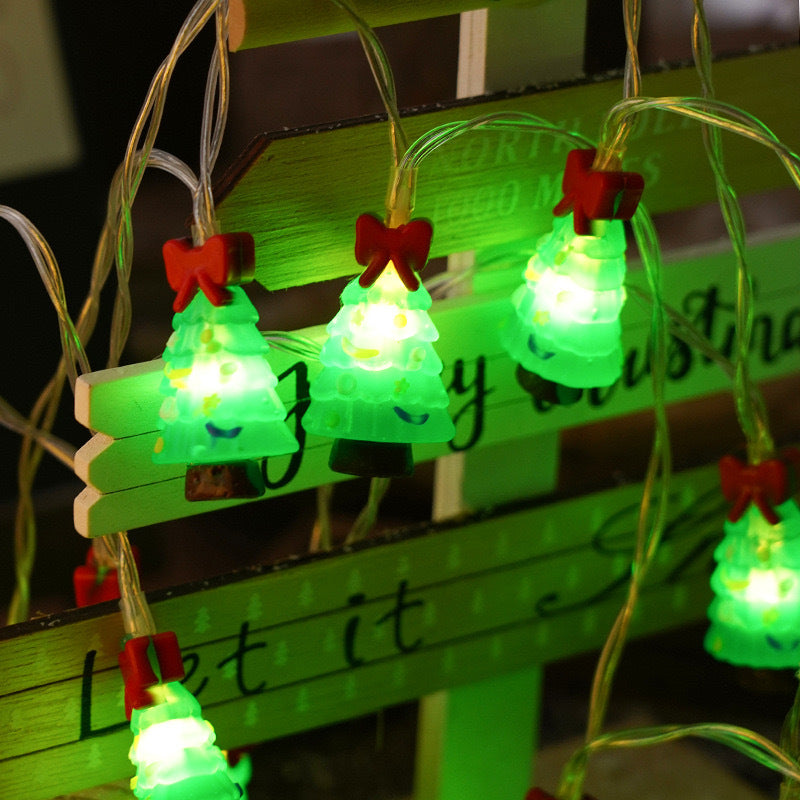 Christmas decoration, colorful lights, flashing lights, string lights, elderly people, snowmen, LED light string, evening scene, Christmas tree arrangement