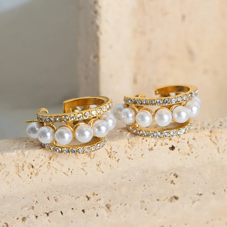 Shell Bead & Titanium Steel C-Hoop Earrings – Gold or Silver Tone