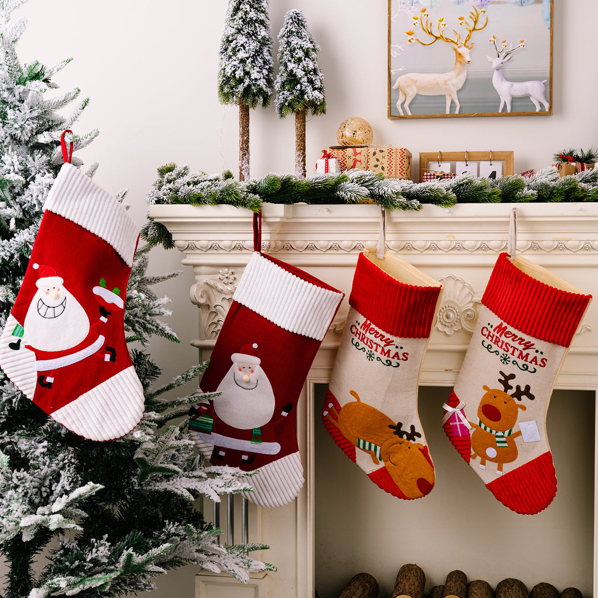 Cartoon Reindeer & Santa Christmas Stocking – 48 cm