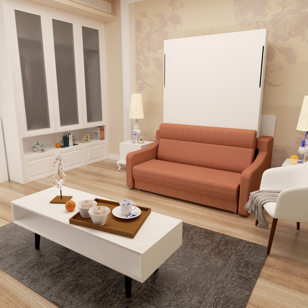 Modern Vertical Murphy Bed with Sofa & Storage | Full Size
