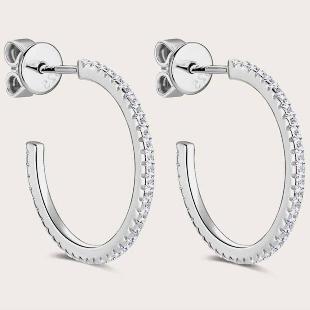 Moissanite Sterling Silver C-Hoop Earring – 19.3 mm, Single