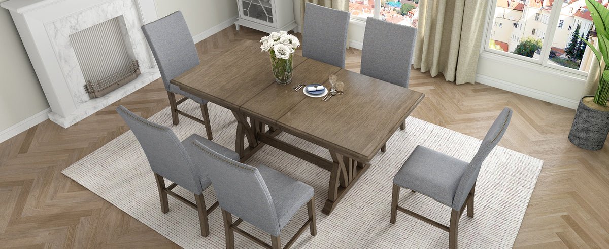 TOPMAX 7-Piece Extendable Dining Set, Golden Brown & Gray