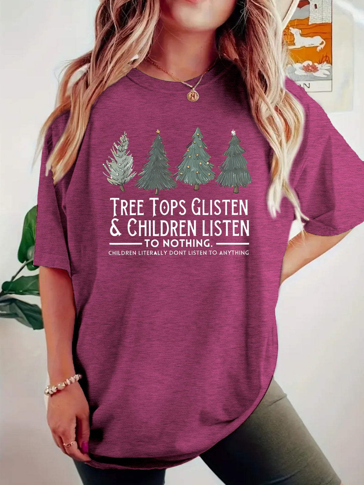 TREE Christmas Tree Pattern Printed Short Sleeve