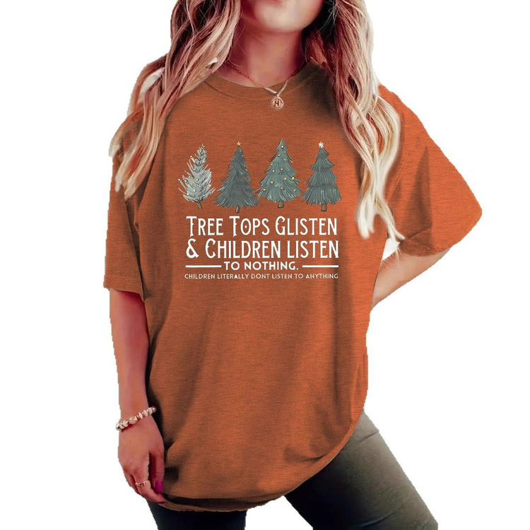 TREE Christmas Tree Pattern Printed Short Sleeve