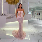 Pink Strapless Wrap-Front Fitted Maxi Dress