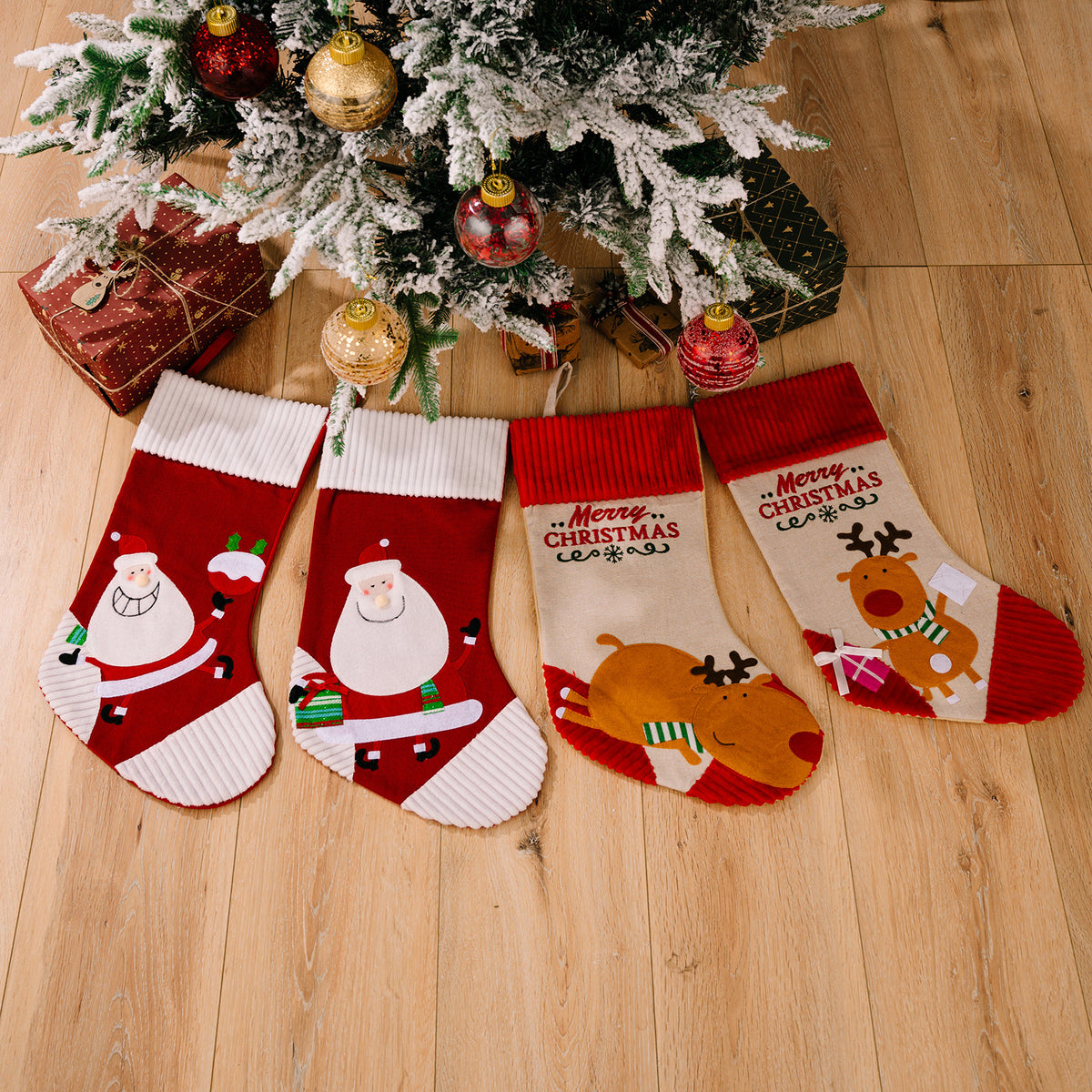 Cartoon Reindeer & Santa Christmas Stocking – 48 cm