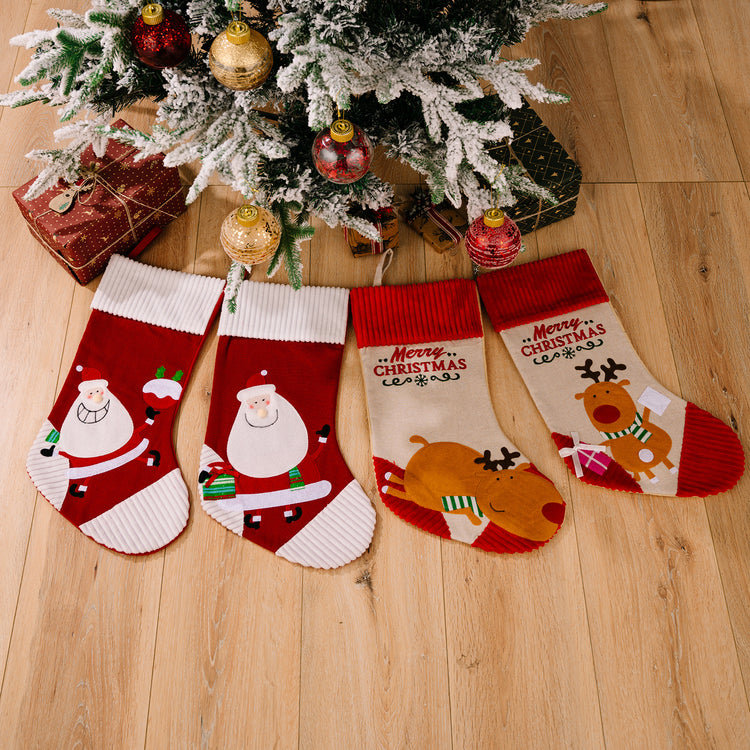 Cartoon Reindeer & Santa Christmas Stocking – 48 cm