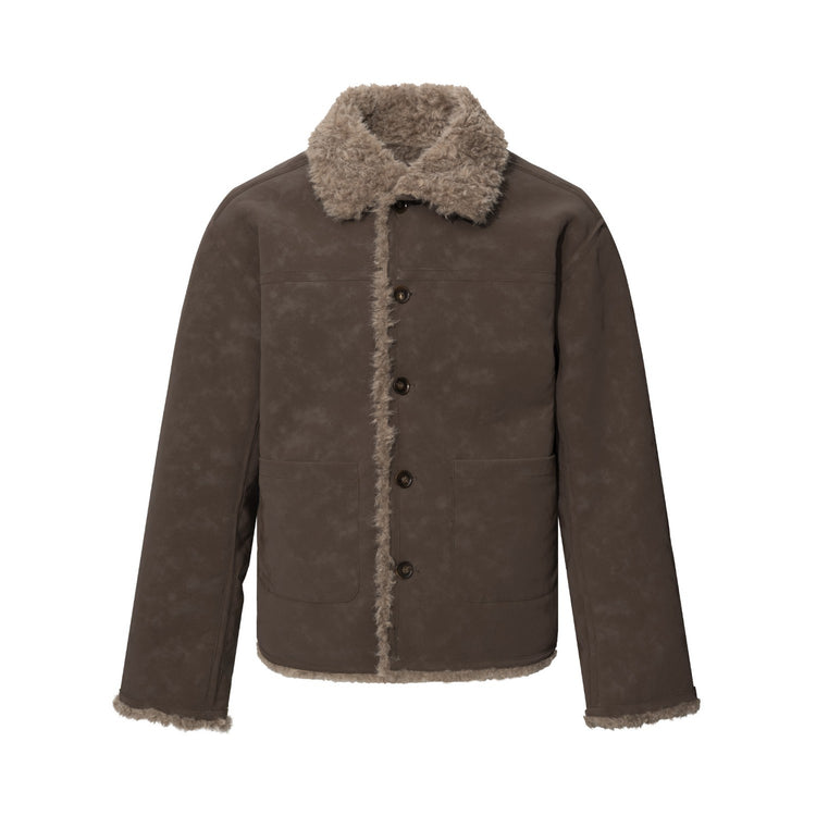 Men's Casual Street Style Turn-Down Collar Loose Fit Reversible Teddy Fur Cotton Jacket