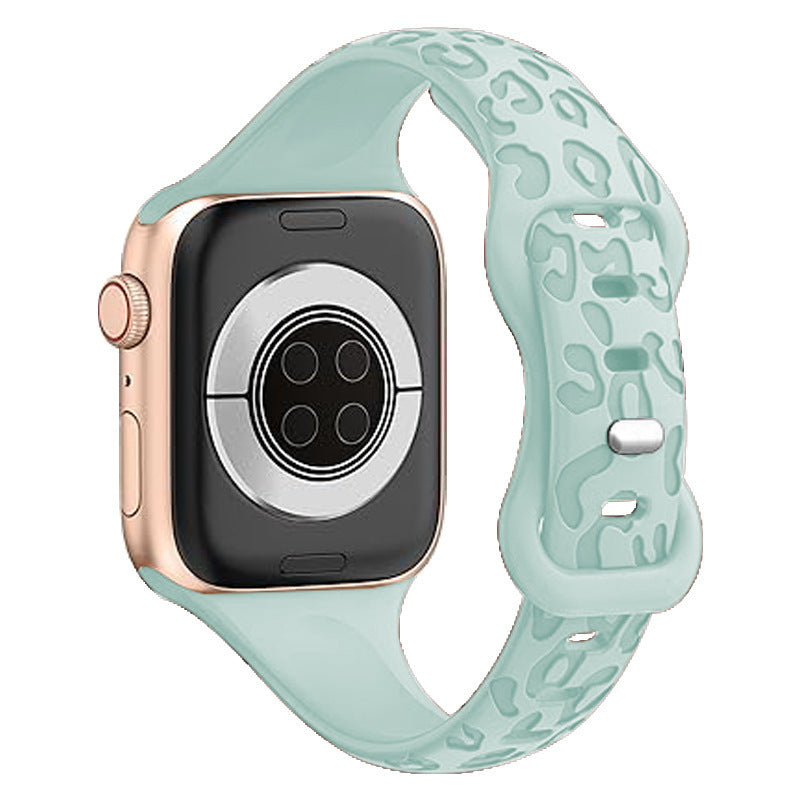 Apple Watch Silicone Strap – Slim Leopard Print Band with Butterfly Clasp