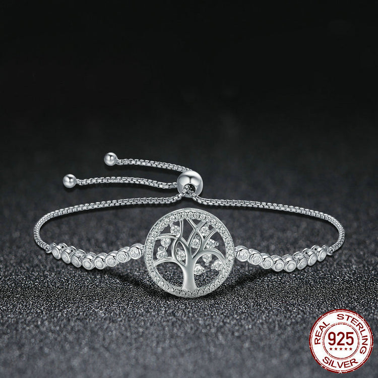 Tree of Life Zircon Bracelet in White Gold-Plated Sterling Silver