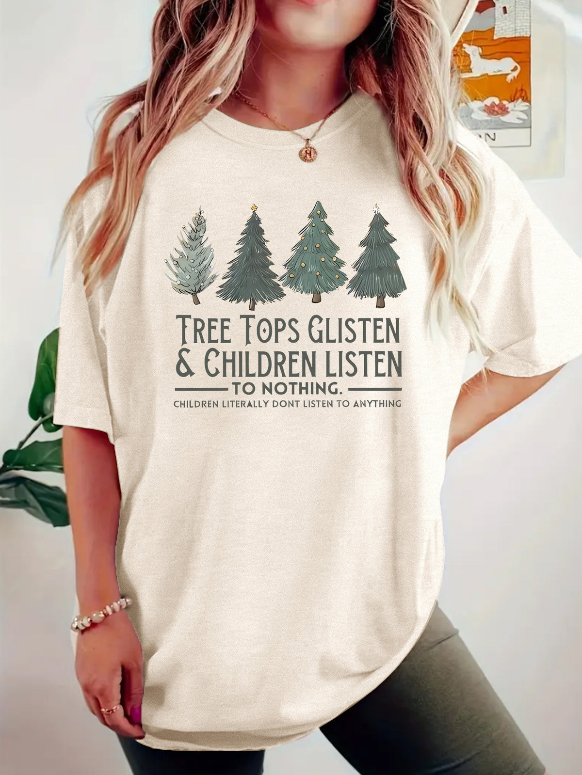 TREE Christmas Tree Pattern Printed Short Sleeve