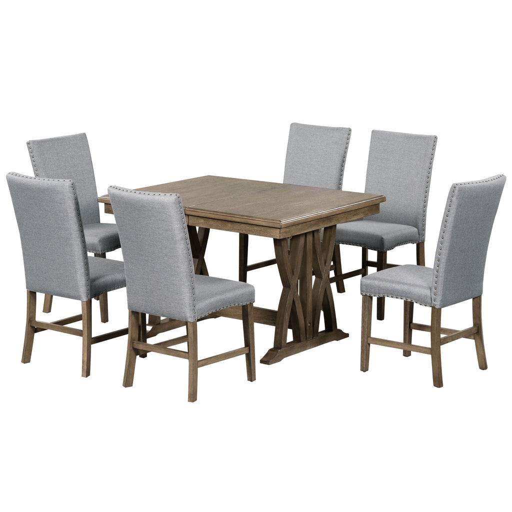 TOPMAX 7-Piece Extendable Dining Set, Golden Brown & Gray