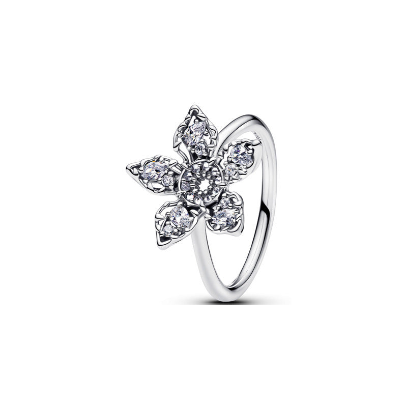 Panda Dora S925 Silver Ring with Pav&eacute; Set Sparkling Starlight Bow, Fashionable Elegant Women's Ring, Cuban Chain Pair Ring