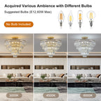 Gold Crystal Chandeliers,5-Tier Round Semi Flush Mount Chandelier Light Fixture,Large Contemporary Luxury Ceiling Lighting